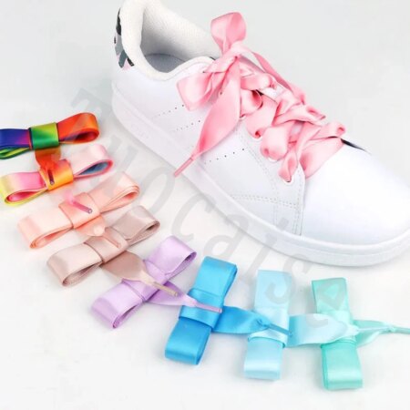 1Pair 2CM Width Flat Ribbon Shoe Laces Rubber Sneakers Silk Satin Shoelace Boot Women Beautiful Shoelaces for Kids 100/120/150Cm