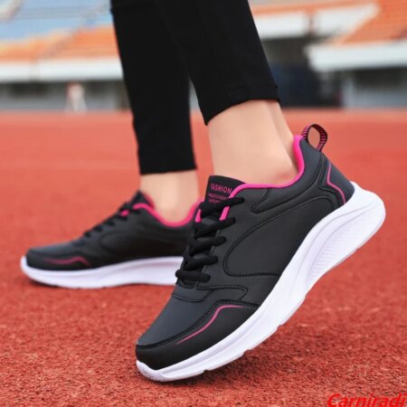 High Quality Leather Waterproof Running Shoes Women Fashion Baskets Casual Sneakers Ladies Lightweight Non-slip Jogging Shoes