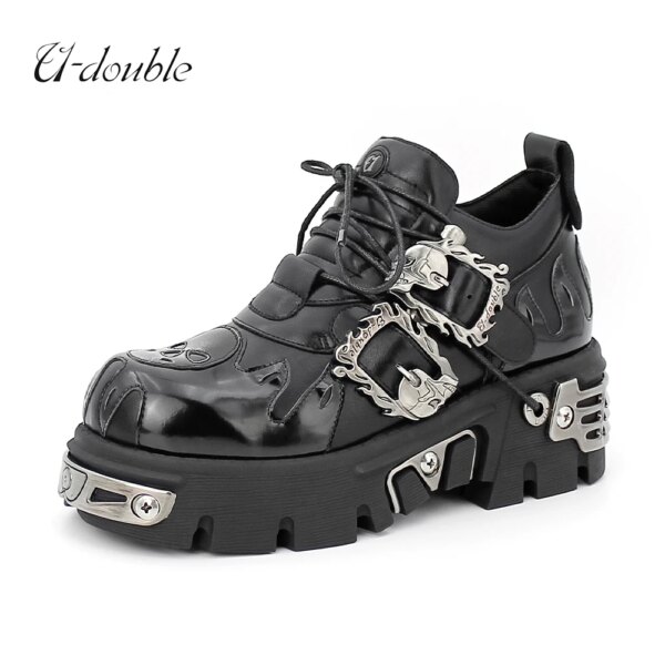 Men and Women Vintage Rock Couple Shoes 2024 New Dark Punk Leather Retro Boots Metal Niche Design Unisex Single Platform Shoes