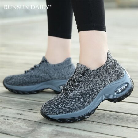 Women's Walking Shoes Air Cushion Thick Bottom Women Sock Sneakers Fashion Lightweight Breathable  Casual Shoes